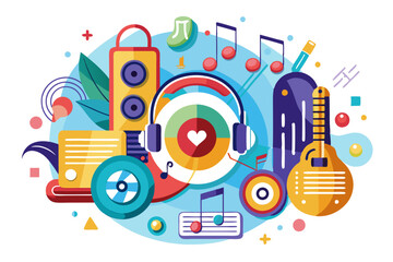 Colorful Abstract Illustration of Musical Instruments and Music Notes