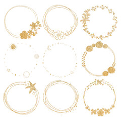 Png floral wreath frame set gold effect
