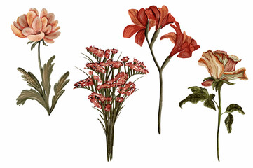 Vintage floral wreath: hand drawn botanical illustration with chrysanthemums and lilies. Watercolor flowers. Realistic botany.Flower frame. Invitation, greeting card, product advertising.