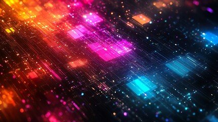 Obraz premium Vibrant neon grid in abstract digital design, perfect for creating modern and tech-themed wallpapers