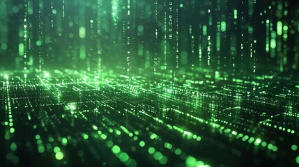 Obraz premium Abstract glowing green digits in digital matrix creating a sleek and futuristic tech-themed wallpaper