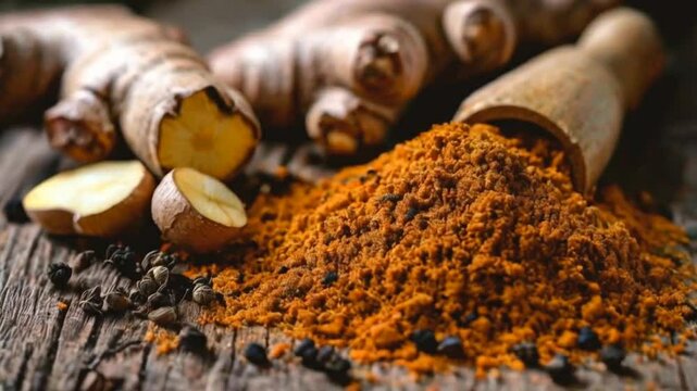 Turmeric Powder with Black Peppercorns: A Close-Up Look