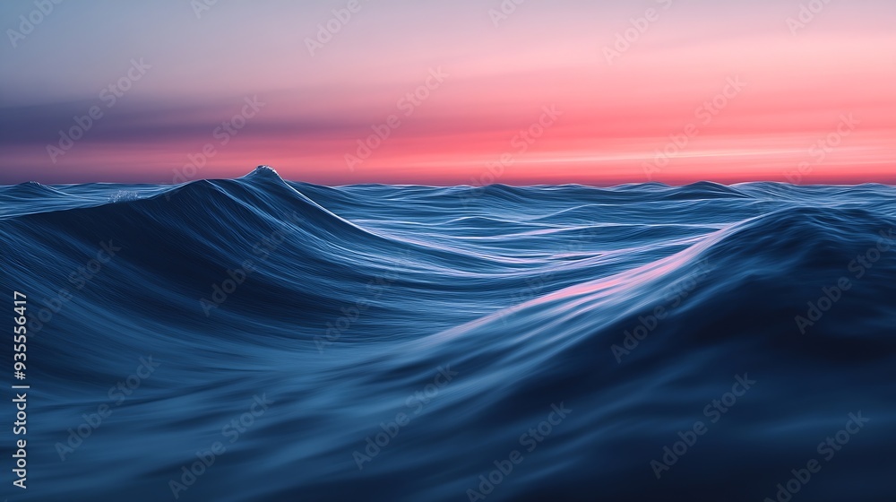 Poster abstract seascape with blurred motion capturing the serene movement of the waves under a gradient sk