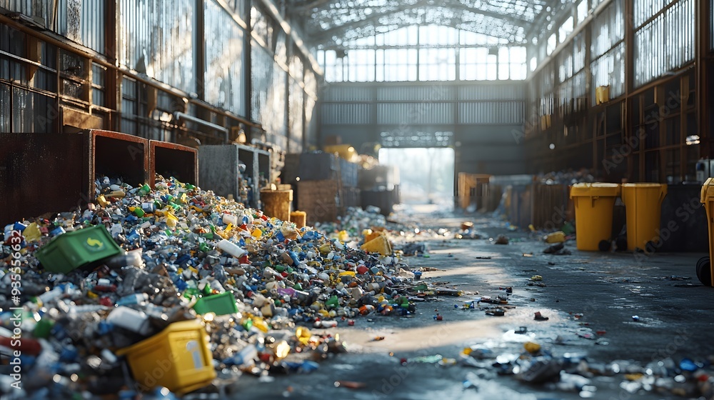 Poster 11. 3d visualization of an overfilled recycling center with improperly sorted waste and overflowing 