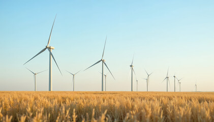 Wind turbines in a field, renewable energy source
