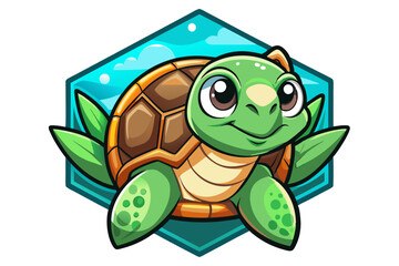 Fototapeta premium Cartoon Sea Turtle with Big Eyes and a Smile