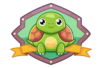 Fototapeta premium Cartoon Turtle with Lemon and Yellow Ribbon Badge