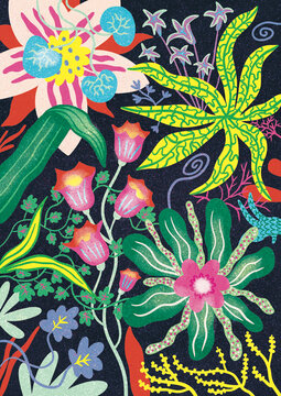 Flowers and plants botanical pattern illustration