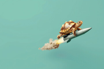 Turtle riding rocket, surreal speed concept
