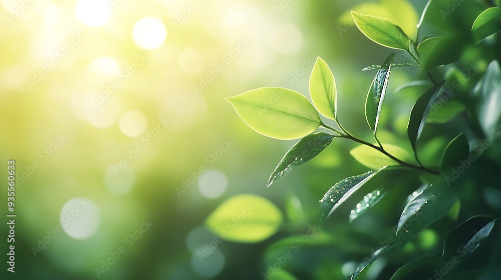 Aufkleber beautiful nature view of green leaf on blurred greenery background in garden and sunlight with copy 