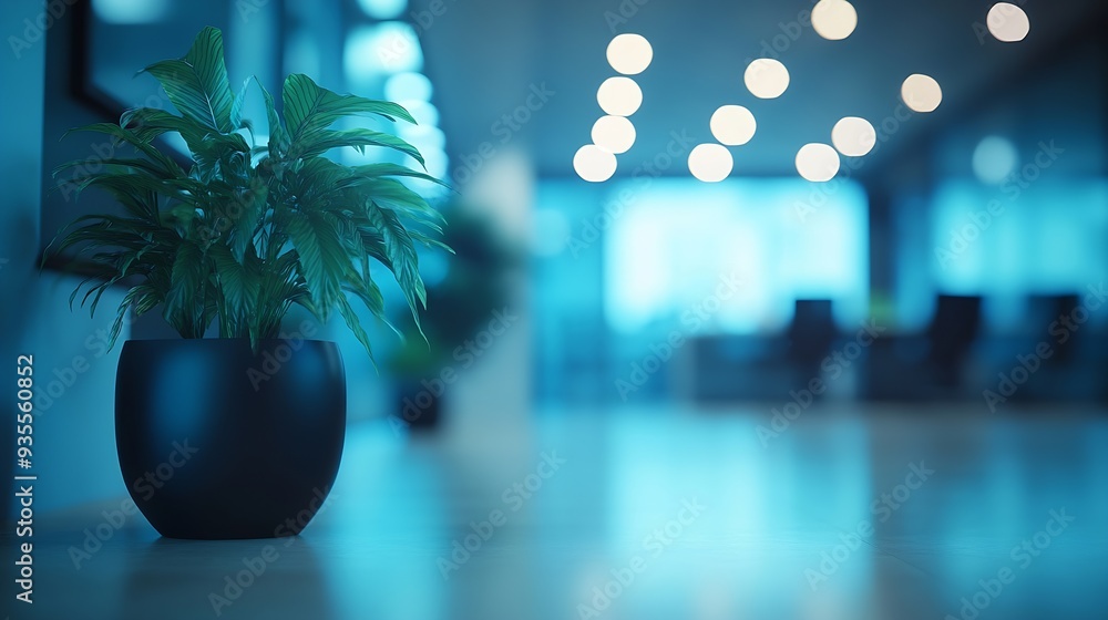 Leinwandbilder Blurred empty open space office Abstract light bokeh at office interior background for design : Generative AI