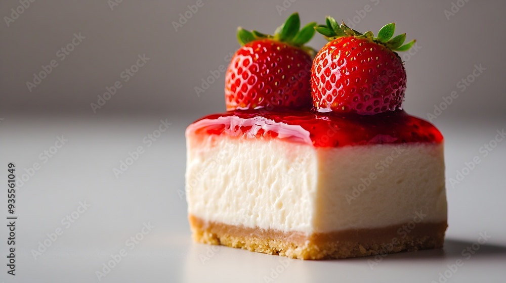Aufkleber tasty cheesecake with strawberry on white background : generative ai