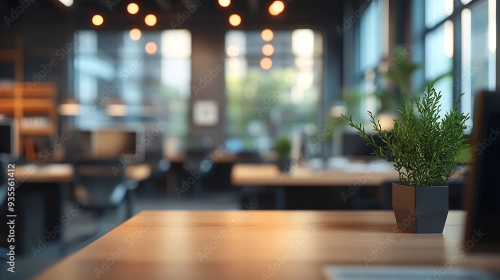 Poster Blur background of modern office environment with multiple workstations and large windows Corporate interior photography Professional workplace concept Design for corporate workplace S : Generative AI