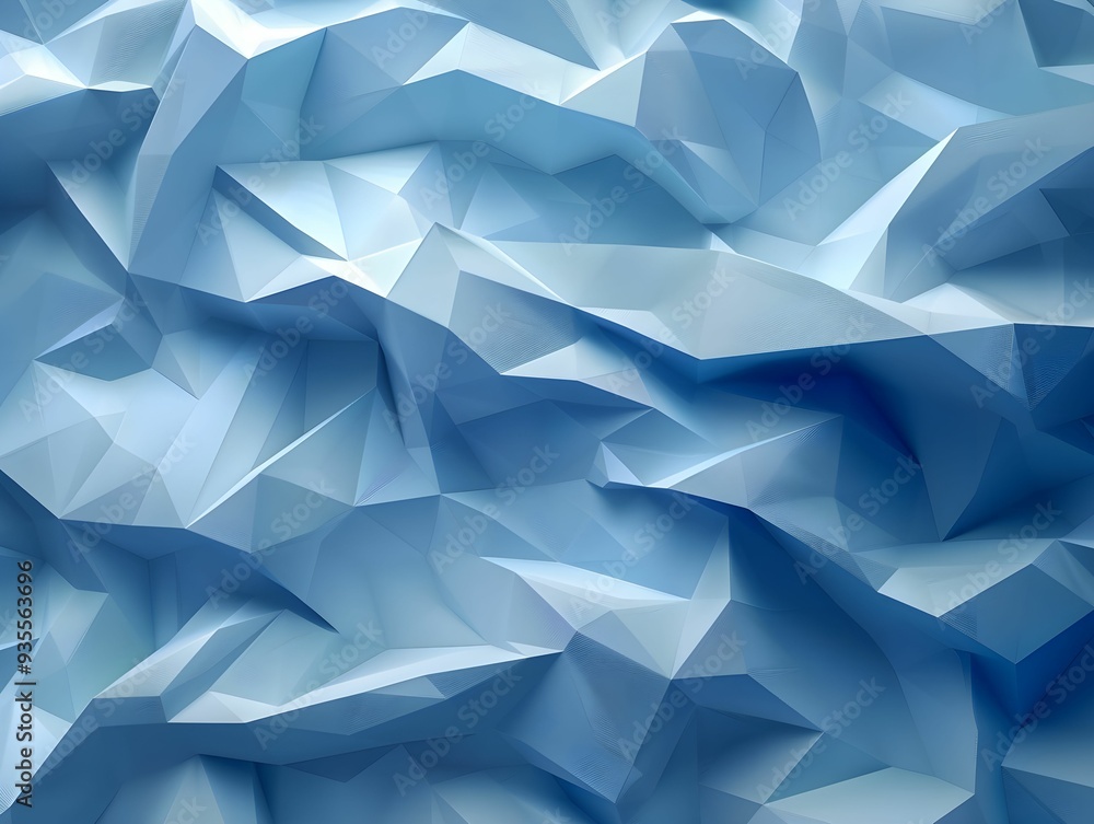 Poster abstract blue geometric texture depicting crumpled surfaces and sharp edges, showcasing light and sh