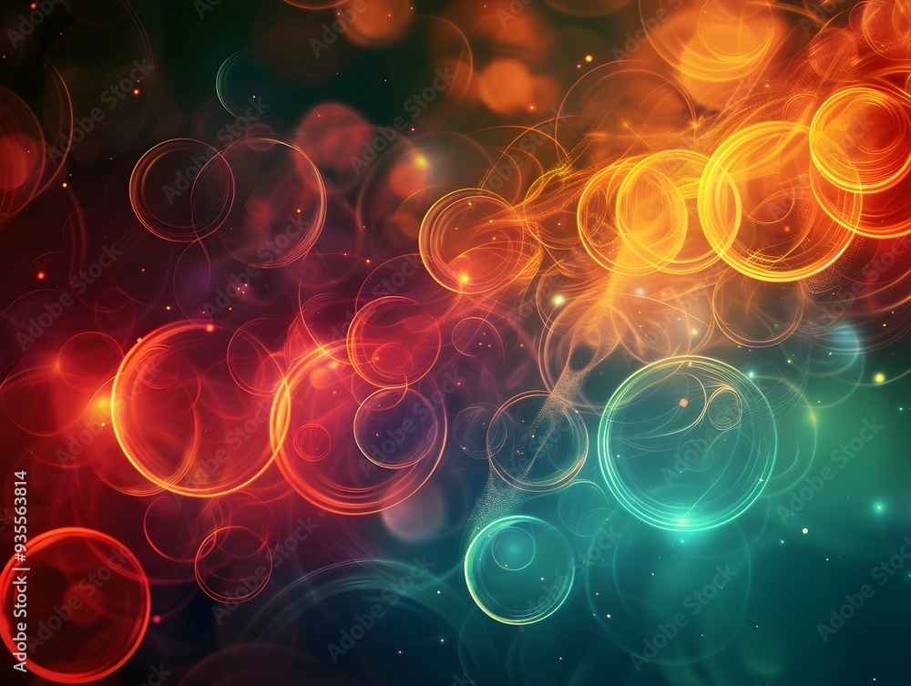 Poster colorful abstract circles blend in a dynamic swirl of light and motion, capturing the essence of ene