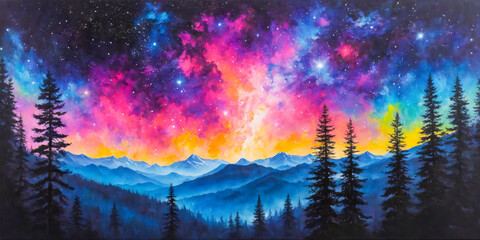 Mountain Range Under a Starry Sky.