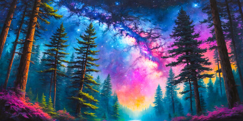 Obraz premium Night Sky Above The Forest.