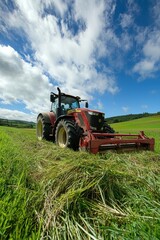 Naklejka premium A tractor grass cutter in field for agricultural machinery