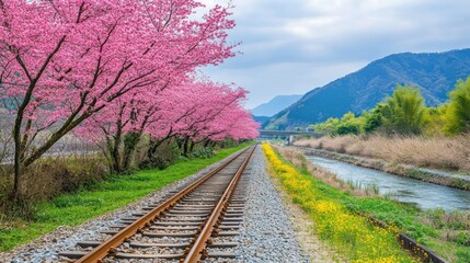 Obraz premium Cherry Blossoms and Tranquil River