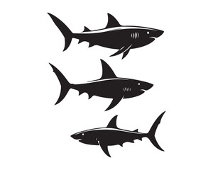 Shark vector silhouettes, sharks in silhouette vector set or silhouette of fishes,