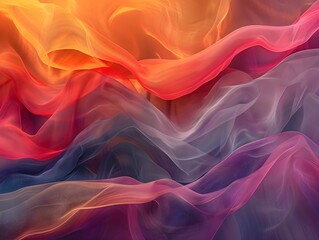 Obraz premium Soft flowing fabric waves in warm orange and pink hues with delicate purple tones creating a dreamy abstract background