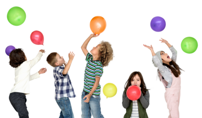 Kids with balloons png sticker, transparent background