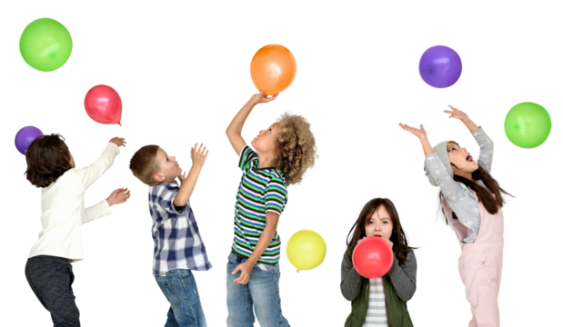 Kids with balloons png sticker, transparent background