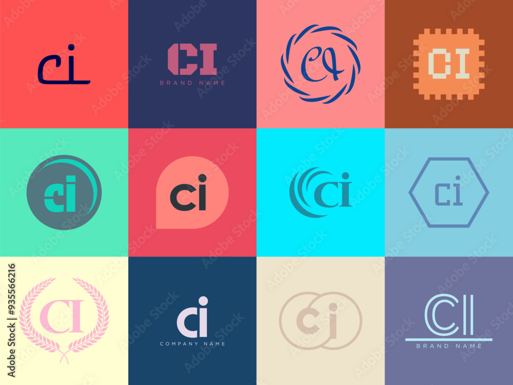 Fototapete ci logo company template. letter c and i logotype. set different classic serif lettering and modern 