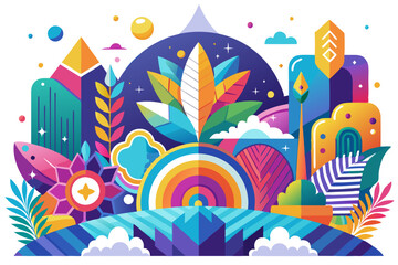 Obraz premium Abstract Geometric Landscape with Colorful Shapes and Patterns
