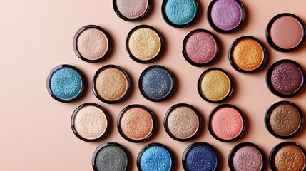 Eye shadow palette on a beige background Makeup palette floating over a beige Professional multicolor eye shadow cosmetic products Vertical orientation : Generative AI