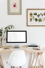 Computer screen png mockup, desk setup, transparent design
