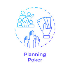 Planning poker blue gradient concept icon. Teamwork planning, agile technology. Workflow methodology. Round shape line illustration. Abstract idea. Graphic design. Easy to use in infographic