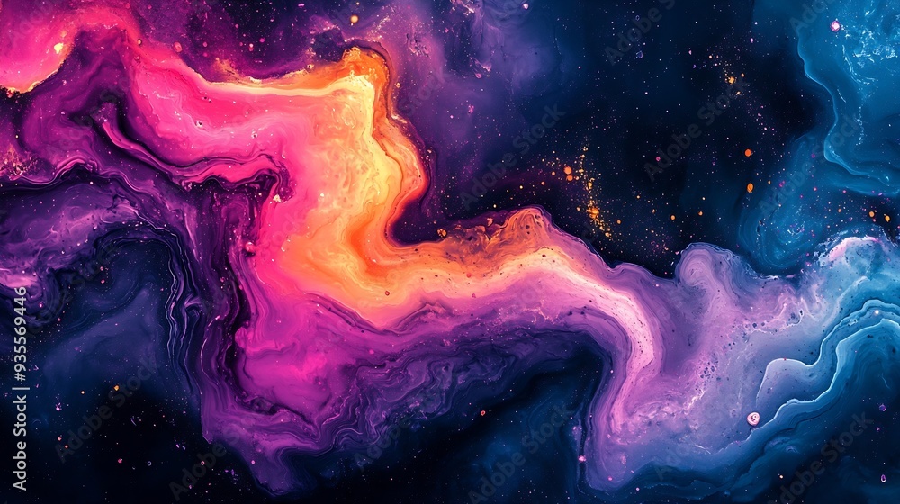 Poster Abstract paint color background Exoplanet cosmic sea pattern paint stains Marbleized effect Background with abstract swirling paint effect Liquid acrylic picture with flows and splashe : Generative AI