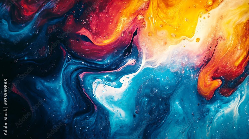 Poster abstract colorful artwork painting with spatula closeup view : generative ai