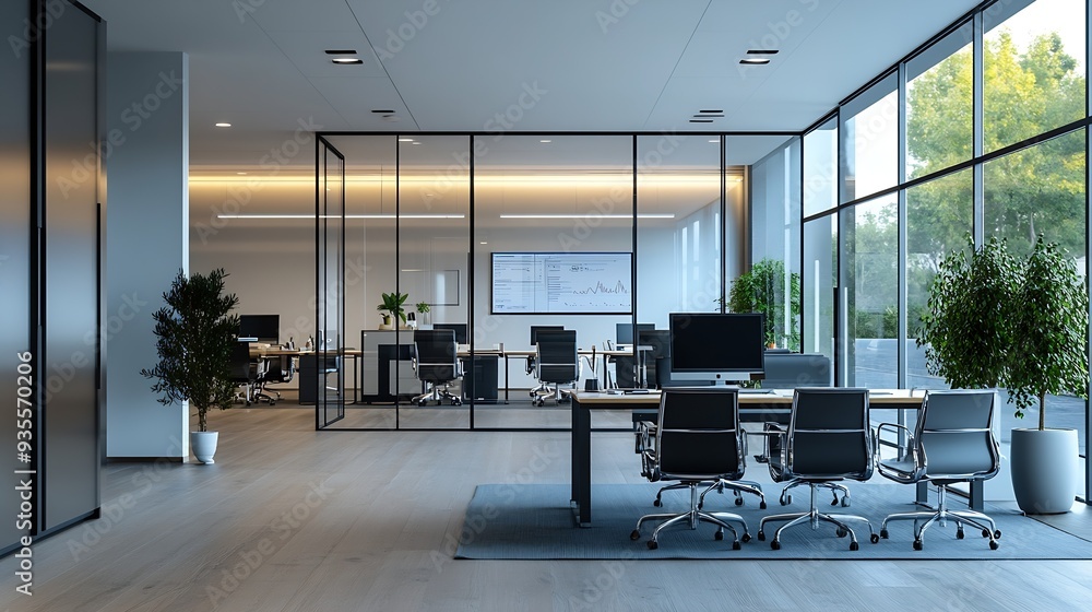 Fototapete photo of a modern office where programming digital marketing and web design projects are done office