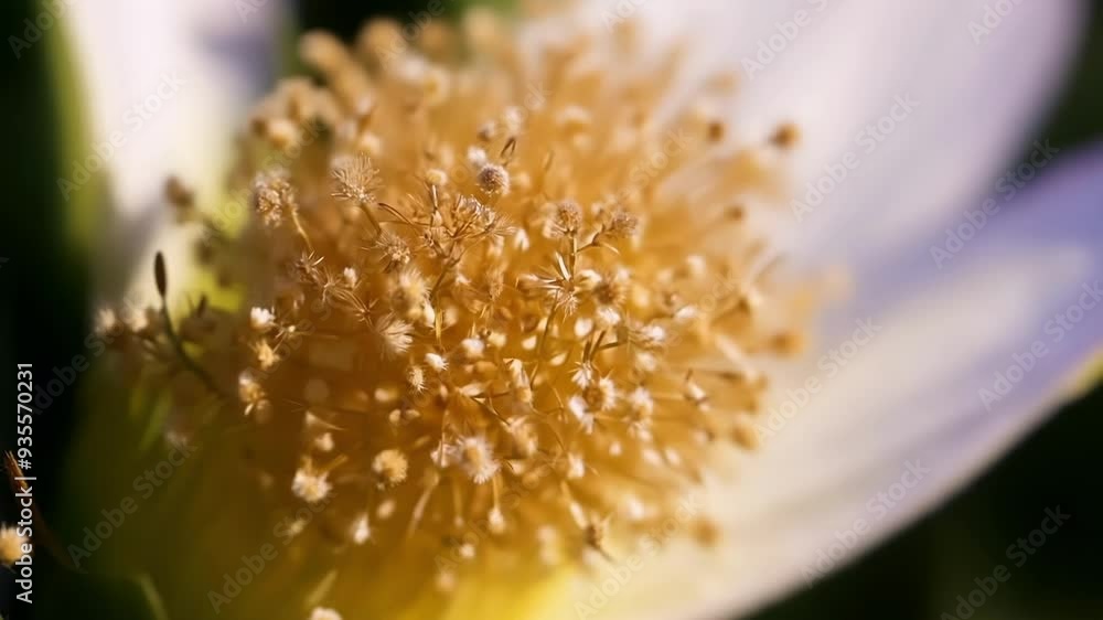 Poster macro image showing the reproductive parts of a flower, with a shallow depth of field highlighting t