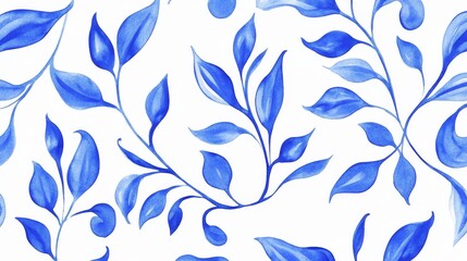 Blue Watercolor Leaves Seamless Pattern, Watercolor, Leaves, Floral, Nature, Botanical
