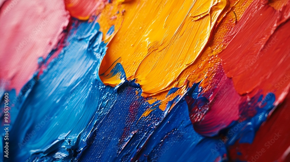 Aufkleber abstract colored background from stained colored oil paint on linen canvas : generative ai