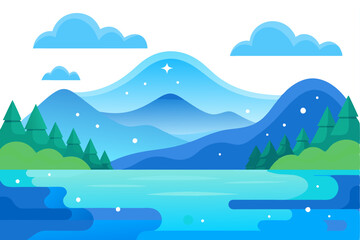 Fototapeta premium Abstract Landscape with Mountains, Trees, and Clouds