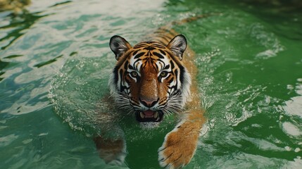 Naklejka premium Tiger Swimming in Water