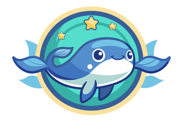 Cartoon Whale with Stars in Circular Frame