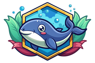 Cartoon Whale with Bubbles and Aquatic Plants