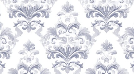 Elegant Grey Floral Damask Pattern, white background, seamless, vector, Damask, floral, pattern