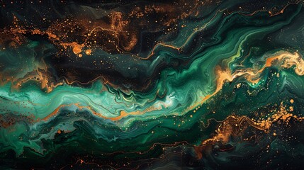 Elegantly Glamorous Abstract Art in Gold, Green, and Black