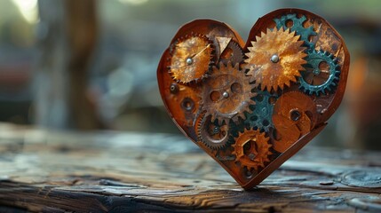 Mechanized Passion - Folded Paper Heart with Gears Symbolizing a Creative Idea