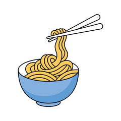 Asian cuisine, comfort food, hot noodles in bowl vector design