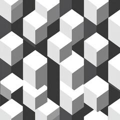 Geometric Abstract Cube Pattern, black, white, gray, 3D, pattern, geometric