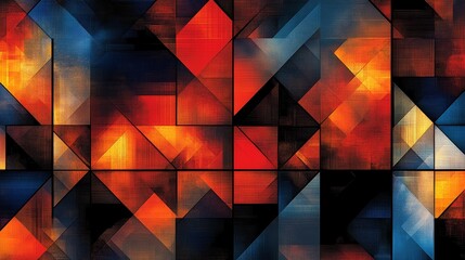 Obraz premium Geometric Abstract in Warm and Cool Tones, digital art, mosaic, abstract, geometric, pattern, color
