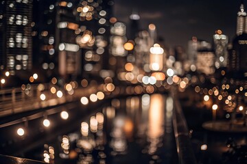 abstract background with bokeh blur defocused lights and shadow from cityscape at night, vintage or retro color tone