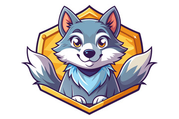 Cartoon Wolf with a Yellow Hexagon Behind It